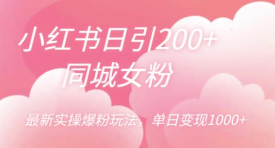 小红书日引200+同城女粉，最新实操爆粉玩法，单日变现1000+【揭秘】